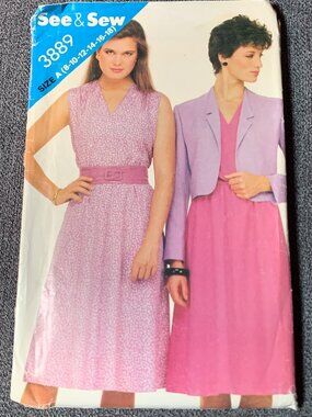Vintage See & Sew 3889 Sewing Pattern Dress & Jacket Size 8-10-12-14-16-18 Uncut